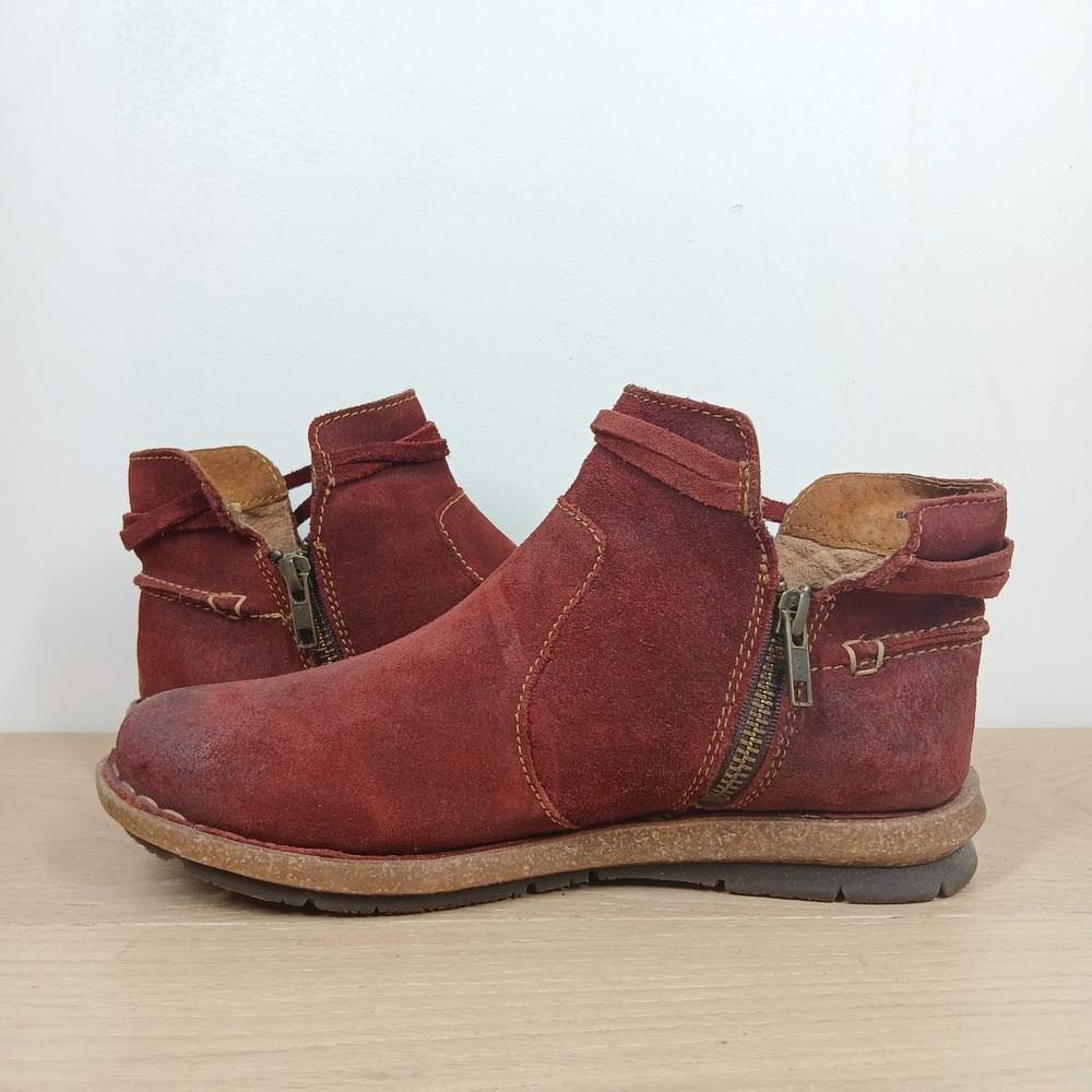 Born Ankle Boots Women 7 Burgundy Suede Leather Lace Up Boho Western Artisan - Picture 8 of 12